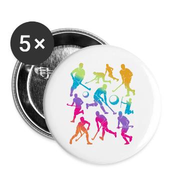 Hockey Hockeyspieler Jungen Mädchen Feldhockey - Buttons groß 56 mm (5er Pack) - Weiß - Vorne