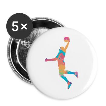 Dunking Basketball Spieler Basketball mehrfarbig - Buttons groß 56 mm (5er Pack) - Weiß - Vorne