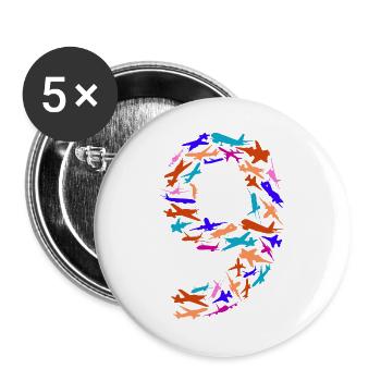 Geburtstag Junge 9 Jahre Flugzeug Flugzeuge - Buttons groß 56 mm (5er Pack) - Weiß - Vorne