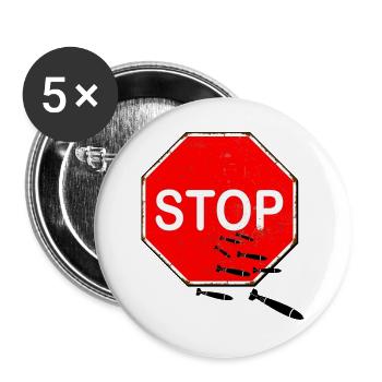 stop bombs - stoppt die Bombenangriffe - Peace - Buttons groß 56 mm (5er Pack) - Weiß - Vorne