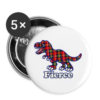 Wilder tartanfarbener karierter T-Rex-Dinosaurier - Buttons groß 56 mm (5er Pack) - Weiß - Vorne