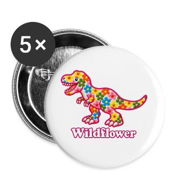 Wildblumen-Süßer Floral-T-Rex - Buttons groß 56 mm (5er Pack) - Weiß - Vorne