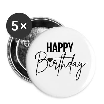 Happy Birthday - Buttons groß 56 mm (5er Pack) - Weiß - Vorne