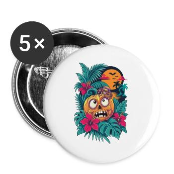 Skelett-Kürbis und tropischer Mond - Buttons groß 56 mm (5er Pack) - Weiß - Vorne