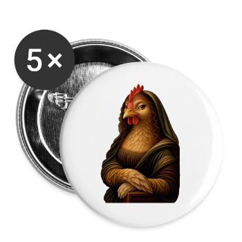 Mona Lisa als Huhn - Buttons groß 56 mm (5er Pack) - Weiß - Vorne