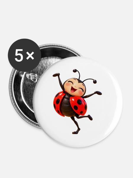 Fröhliche tanzende Marienkäfer - Buttons groß 56 mm (5er Pack) - Weiß