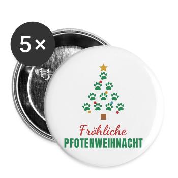 Fröhliche Pfotenweihnacht – Pfotenbaum - Buttons groß 56 mm (5er Pack) - Weiß - Vorne