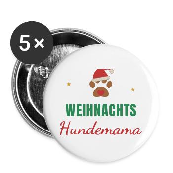 Weihnachts-Hundemama – Pfote mit Mütze - Buttons groß 56 mm (5er Pack) - Weiß - Vorne