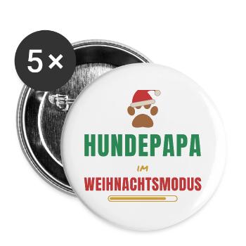 Hundepapa im Weihnachtsmodus – Hund - Buttons groß 56 mm (5er Pack) - Weiß - Vorne