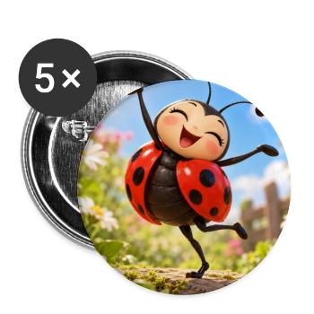 Glückliches Marienkäfer im Garten - Buttons groß 56 mm (5er Pack) - Weiß - Vorne