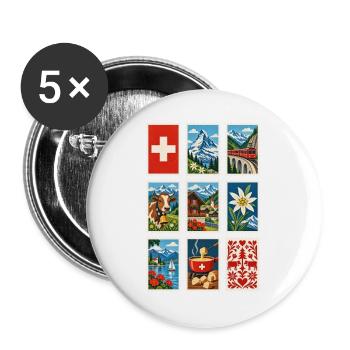 Schweiz Briefmarken - Buttons groß 56 mm (5er Pack) - Weiß - Vorne