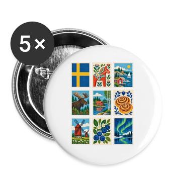 Schweden Briefmarken - Buttons groß 56 mm (5er Pack) - Weiß - Vorne