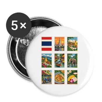 Thailand Briefmarken - Buttons groß 56 mm (5er Pack) - Weiß - Vorne