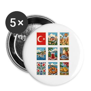 Türkei Briefmarken - Buttons groß 56 mm (5er Pack) - Weiß - Vorne