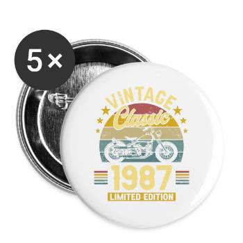 1987 40-Jahre-Jubiläum Vintage Rocker - Buttons groß 56 mm (5er Pack) - Weiß - Vorne