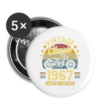 1967 60-jähriges Jubiläum Vintage Biker - Buttons groß 56 mm (5er Pack) - Weiß - Vorne