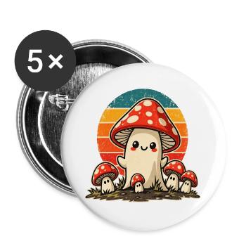 Retro-Pilzfamilie – niedlicher Vintage-Stil - Buttons groß 56 mm (5er Pack) - Weiß - Vorne