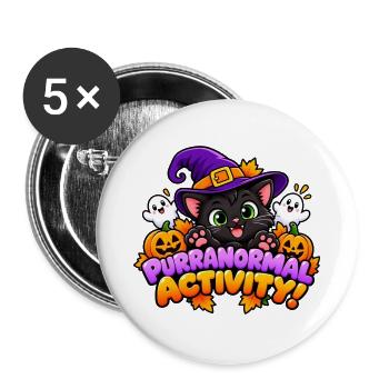 Purranormale Aktivität! - Süße Halloween-Katze - Buttons groß 56 mm (5er Pack) - Weiß - Vorne