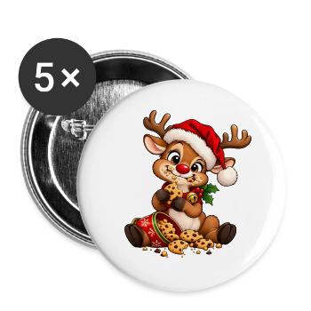 Weihnachtsrentier das Kekse nascht - Buttons groß 56 mm (5er Pack) - Weiß - Vorne