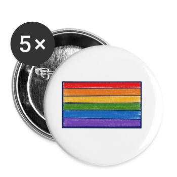 Regenbogenstreifen-Burst - Buttons groß 56 mm (5er Pack) - Weiß - Vorne