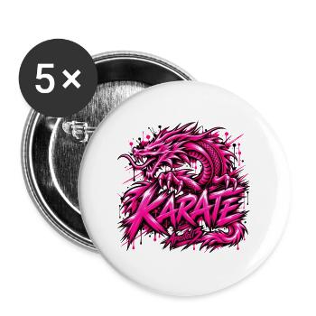 Karate Dragon – Pink Martial Arts Streetwear - Buttons groß 56 mm (5er Pack) - Weiß - Vorne