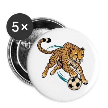 Gepard mit Fußball – Dynamisches Sportmotiv - Buttons groß 56 mm (5er Pack) - Weiß - Vorne