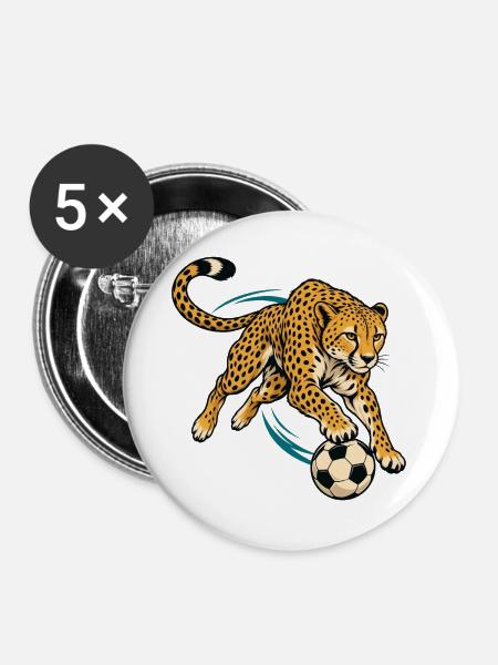 Gepard mit Fußball – Dynamisches Sportmotiv - Buttons groß 56 mm (5er Pack) - Weiß
