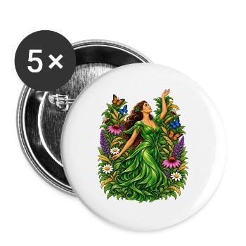 Grüner Blumengarten Göttin - Buttons groß 56 mm (5er Pack) - Weiß - Vorne