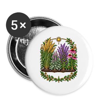 Pflanzenkranz im Sonnenkreis - Buttons groß 56 mm (5er Pack) - Weiß - Vorne