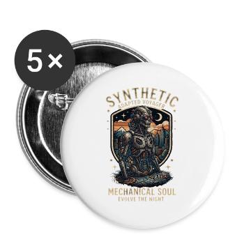 Cybernetic Mechanical Soul / Synthetic  Cyberpunk - Buttons groß 56 mm (5er Pack) - Weiß - Vorne