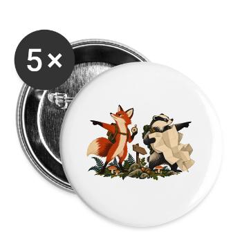Fuchs und Dachs auf Wandertour - Buttons groß 56 mm (5er Pack) - Weiß - Vorne