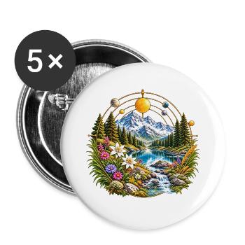 Kosmischer Blumenzauber im Bergtal - Buttons groß 56 mm (5er Pack) - Weiß - Vorne