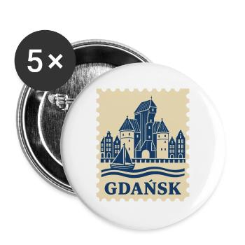 Gdansk Retro-Briefmarke - Buttons groß 56 mm (5er Pack) - Weiß - Vorne