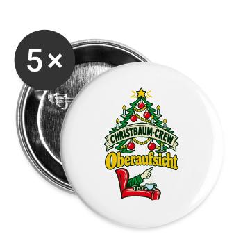 Christbaum-Crew Oberaufsicht - Buttons groß 56 mm (5er Pack) - Weiß - Vorne