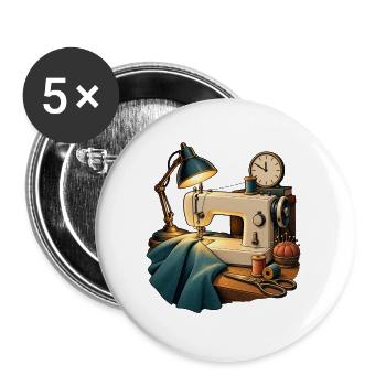 Nur noch eine Naht – Nähen bis Mitternacht - Buttons groß 56 mm (5er Pack) - Weiß - Vorne