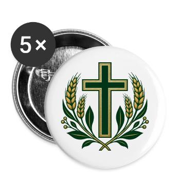Grünes Kreuz mit goldener Erntekranz - Buttons groß 56 mm (5er Pack) - Weiß - Vorne