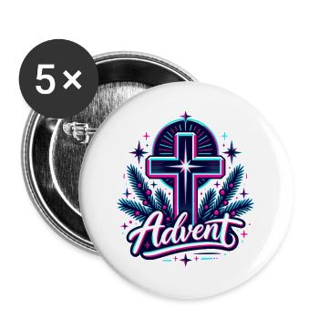 Advent Neon Kreuz mit Tannengrün - Buttons groß 56 mm (5er Pack) - Weiß - Vorne