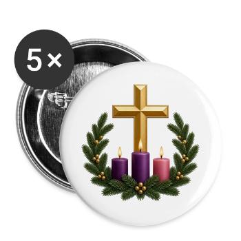 Adventskranz mit Kreuz und Kerzen - Buttons groß 56 mm (5er Pack) - Weiß - Vorne