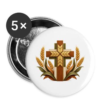 Holz Kreuz Weizen Ornament - Buttons groß 56 mm (5er Pack) - Weiß - Vorne