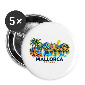 Mallorca - Balearen - Spanien - Espana - Insel - Buttons groß 56 mm (5er Pack) - Weiß - Vorne