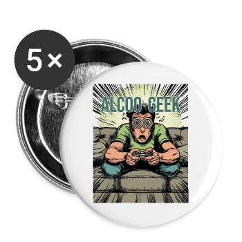 ALKOHOLIKER-NERD – VIDEOSPIELSÜCHTIGER - Buttons groß 56 mm (5er Pack) - Weiß - Vorne