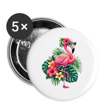 Niedlicher Flamingo Süße Flamingos - Buttons groß 56 mm (5er Pack) - Weiß - Vorne