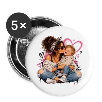 Kuscheltier Liebe: Mutter & Kind - Buttons groß 56 mm (5er Pack) - Weiß - Vorne