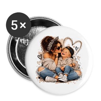 Herzige Mutter-Kind Liebesmomente - Buttons groß 56 mm (5er Pack) - Weiß - Vorne