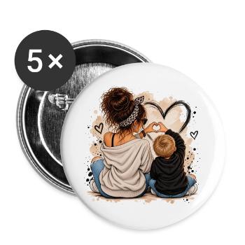 Herzverbindung Mutter und Kind - Buttons groß 56 mm (5er Pack) - Weiß - Vorne