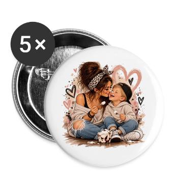 Herzliche Mutter Kind Bonding Illustration - Buttons groß 56 mm (5er Pack) - Weiß - Vorne