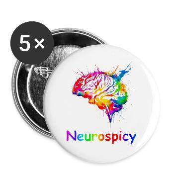 Neurospicy, farbenfrohe, ADHS-Autismus-Gehirn - Buttons groß 56 mm (5er Pack) - Weiß - Vorne