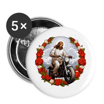 Motorrad Jesus - Buttons groß 56 mm (5er Pack) - Weiß - Vorne