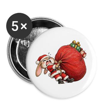 Lustiger Hasen-Riesensack-Winter-Hasen-Humor - Buttons groß 56 mm (5er Pack) - Weiß - Vorne
