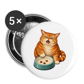 Futternapf-Drama – Empörte orange Katze - Buttons groß 56 mm (5er Pack) - Weiß - Vorne